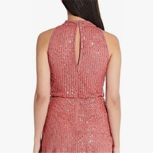 NWT Adrianna Papell Beaded Blouson Halter Dress - Sugar Poppy - Picture 4 of 10